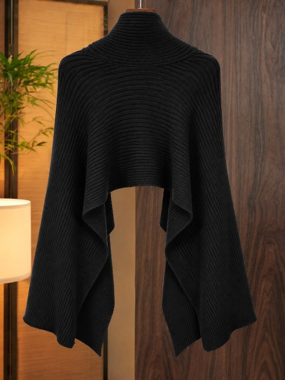 Black Casual Women's Unlined Batwing Cowl Neck Asymmetrical Micro Crop Pullovers - Picture 2 of 7